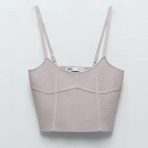Zara taupe/grey/beige Ribbed Sleeveless Crop Camisole Seamed Corset Top